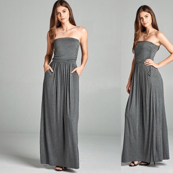 Dresses & Skirts - FINAL✨Gray Maxi tube top dress with pockets